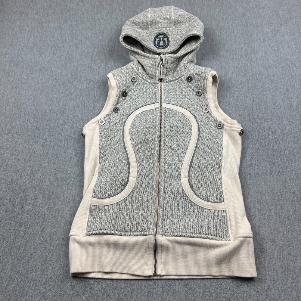 lululemon athletica Gray and Cream Quilted Hooded Vest